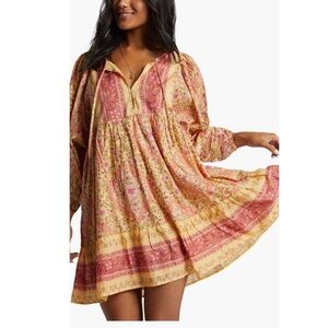 Billabong Women's Long Sleeve Dress - Pink and Yellow